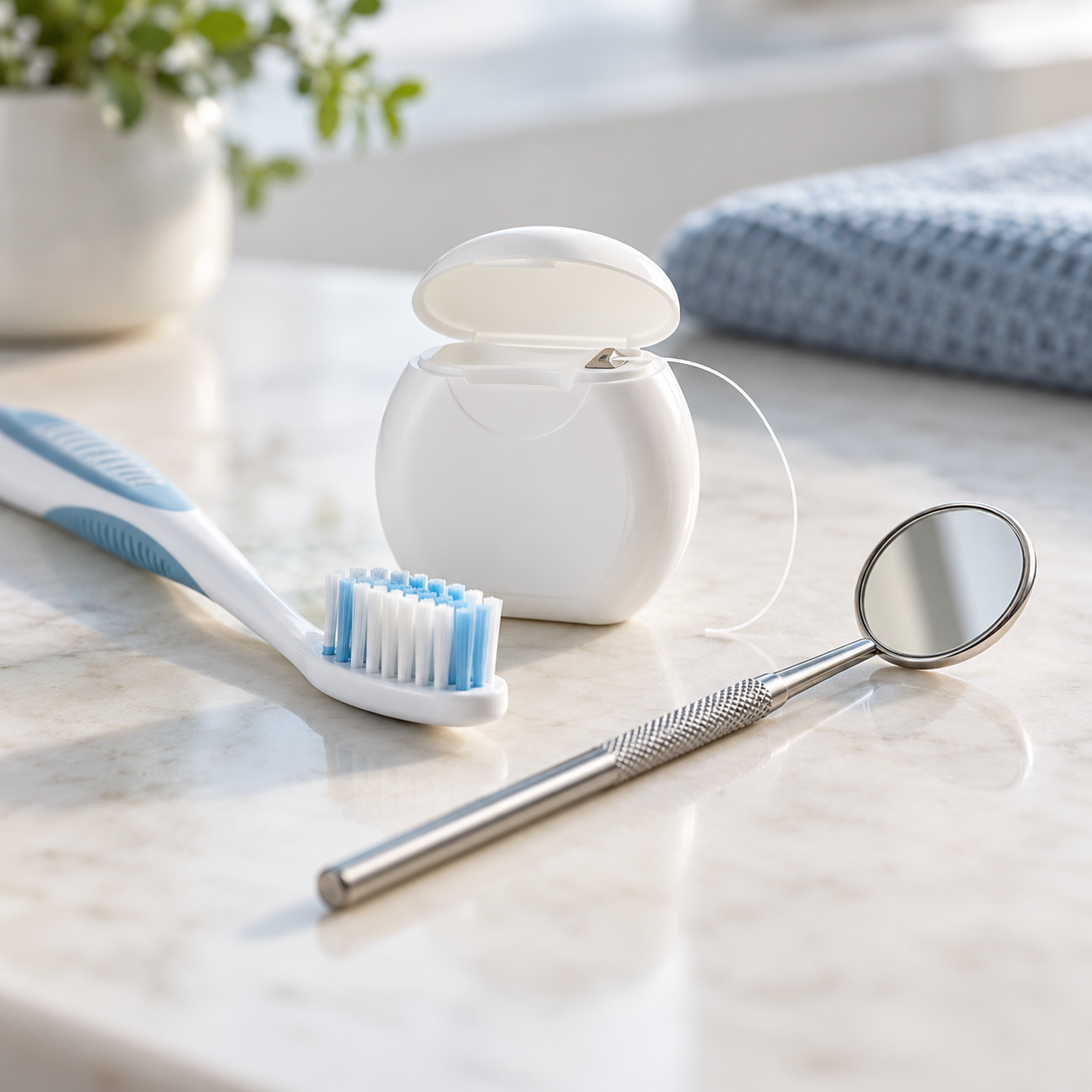 Cepillo, hilo dental y espejo-1